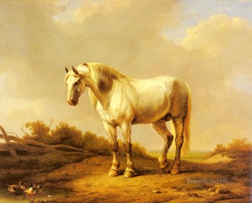 馬 Painting - 風景の中の白い種馬 ユージン・フェルベックホーフェンの馬
